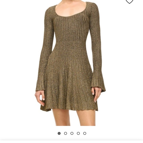 STAUD Metallic Long Sleeve Dress - Gold - Picture 5 of 6